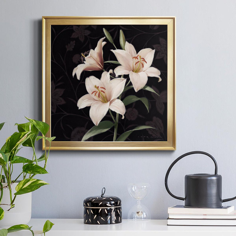 Lily Elegante - peinture sur toile encadrée, H 30,5 po x l 30,5 po x P 1,5 po, Or