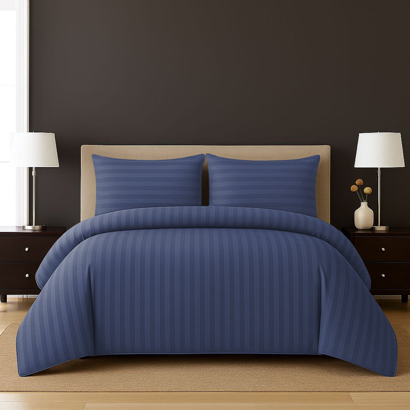 Haffa Microfiber Striped Duvet Cover Set with Pillowcases Included, King Duvet Cover + 2 Standard Pillowcases, Washed Blue
