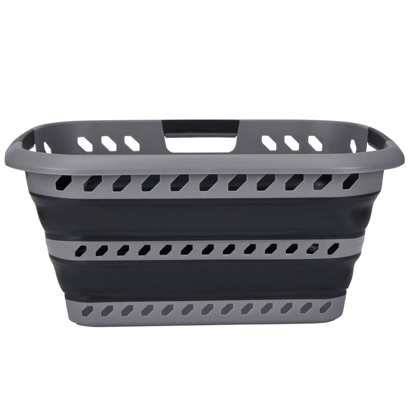  Collapsible Laundry Basket in Grey/Black, Gray