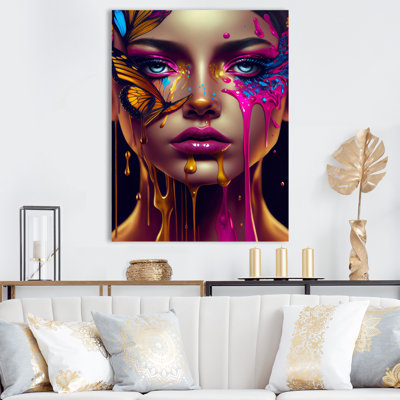 Sensual Woman with Colorful Butterfly III - Contemporary Glam Metal Wall Décor