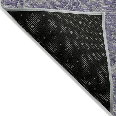 Tapis extérieur lavable floral mauve et gris 5 pi x 8 pi aubergine