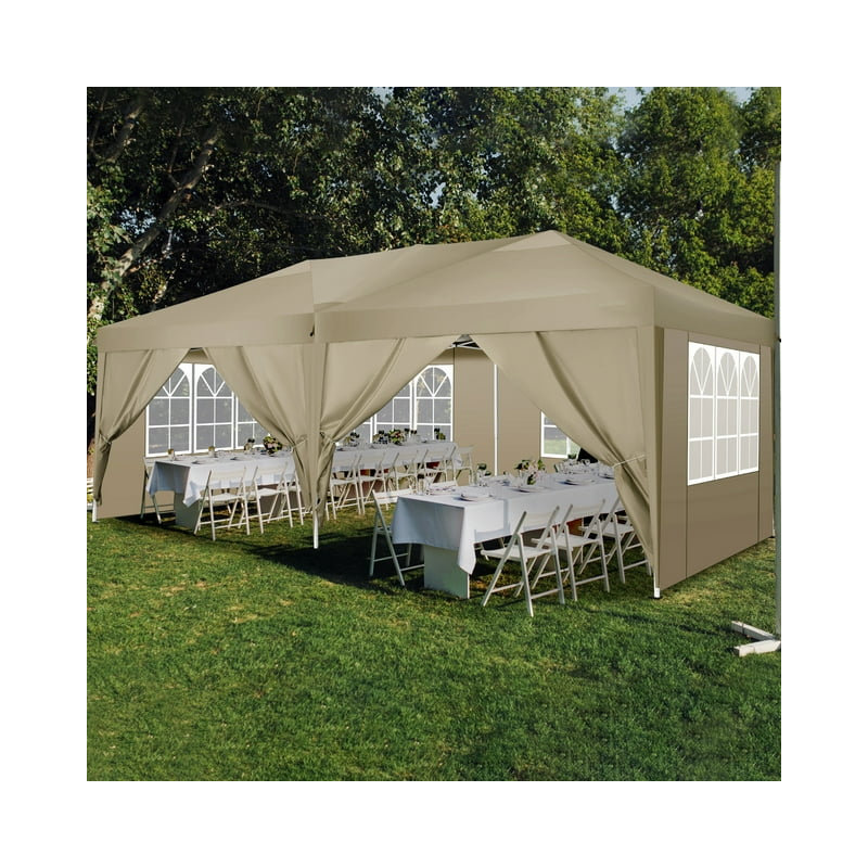 236×118 in Pop up Canopy Tent, Waterproof Commercial Tent with 6 Removable Sidewalls, Khaki