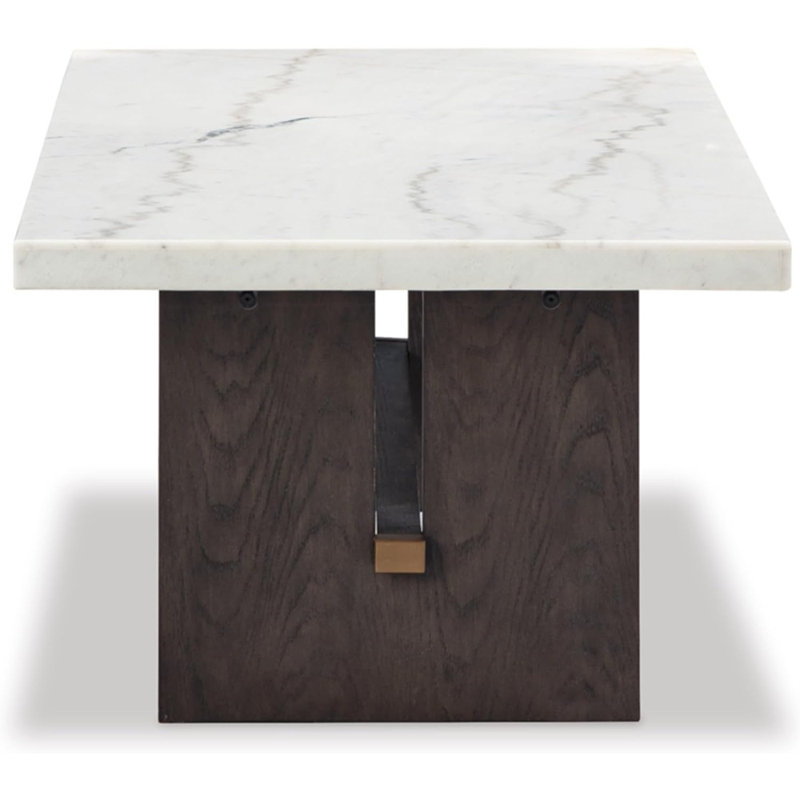 Burkhaus Dark Waxy Brown Oak and Marble Rectangular Coffee Table