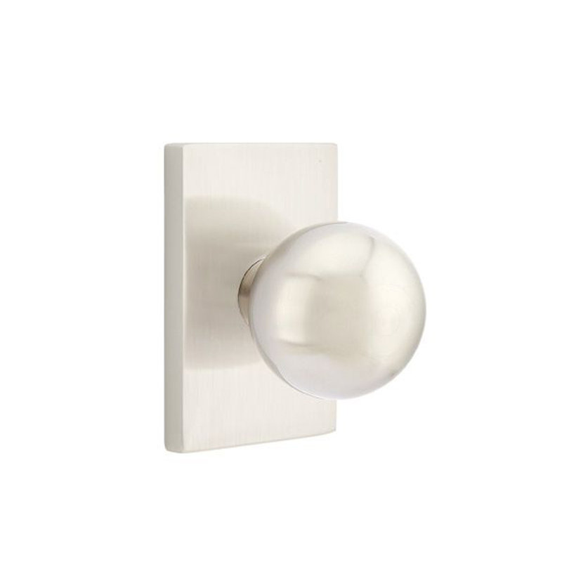 Passage Orb Knob with Rectangular Rosette, Satin Nickel