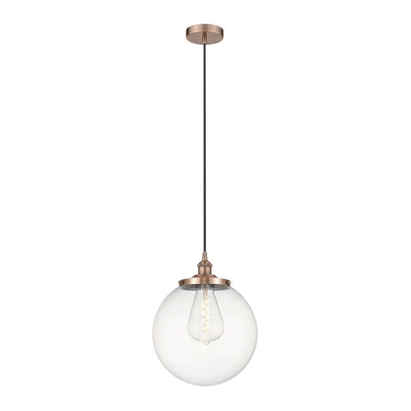 Luminaire suspendu simple à 1 lumière Alfonsa, Clair, Cuivre antique