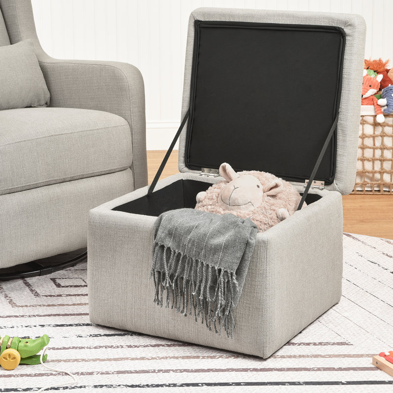 Gray Linen Swivel Glider with Storage Ottoman
