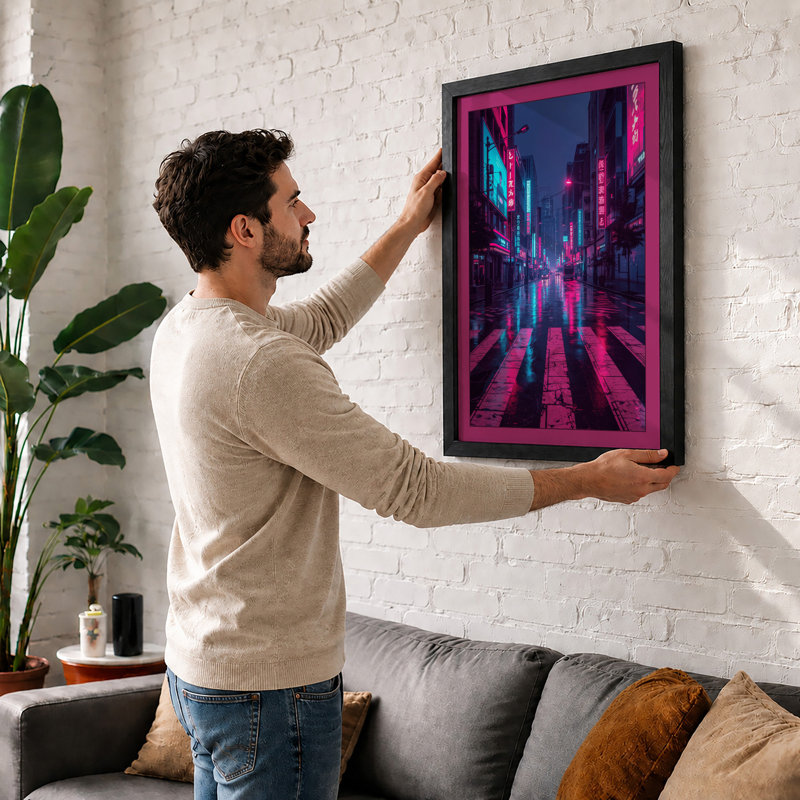 Neon City Streets Modern - Print, A3 - 42.0 x 29.7 cm, White