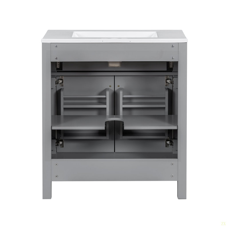 Ensemble de meuble-lavabo moderne 60 po avec lavabos doubles (séparés), lavabos doubles en céramique, tablette réglable, portes à fermeture en douceur et tiroir rabattable - Solution de salle de bain moderne pour salles de bain spacieuses