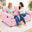 Canapé-lit 2 places rose avec mousse à haute densité, charge, poche élastique, revêtement élégant pour le lit des chambres d'amis, accoudoir de charge sur le dos, dossier réglable à 3 niveaux, rangement latéral, mousse moderne