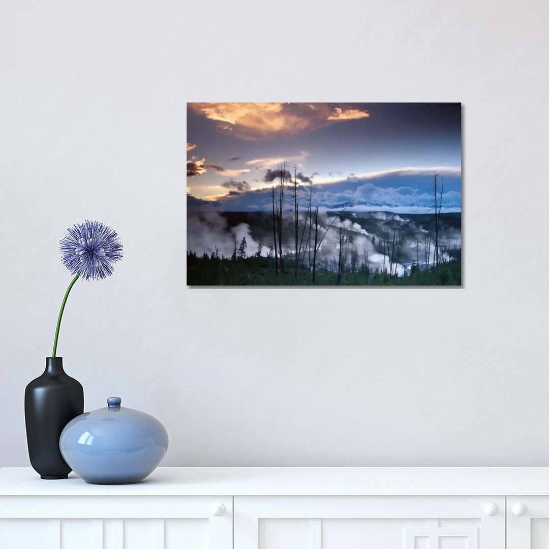 Norris Geyser Basin With Steam Plumes From Geysers, Yellowstone National Park, Wyoming by Tim Fitzharris - Wrapped Canvas Print