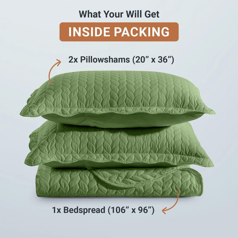Ensemble de couvre-lit gaufré en microfibre très grand, doux et résistant à la poussière, 3 pièces, Vert olive