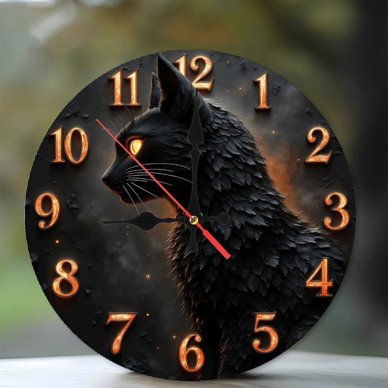 Black Cat Wall Clock Home Decor Unique Design