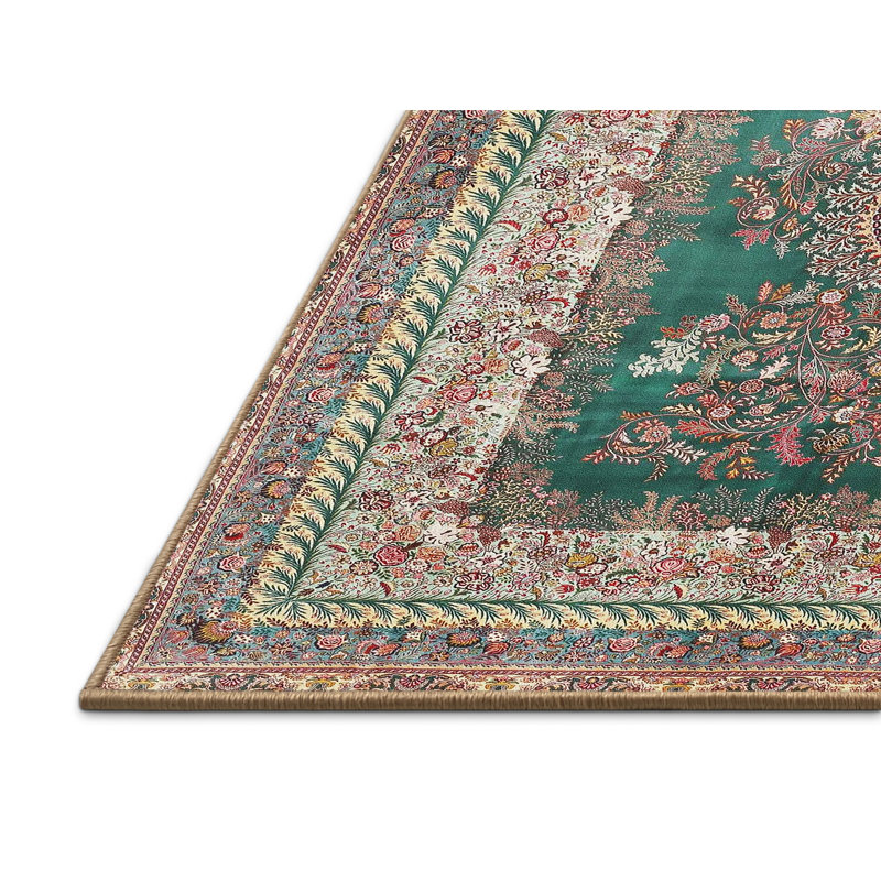 Tapis traditionnel vert foncé / brun, Rectangle 3 pi x 5 pi