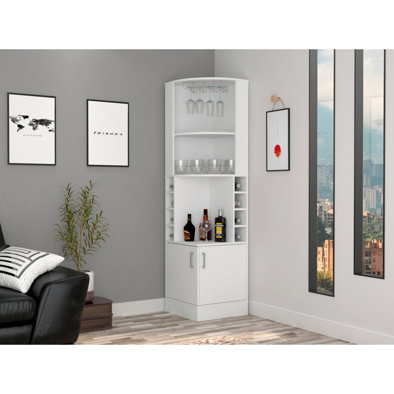 Bar d'angle, deux tablettes extérieures, Blanc