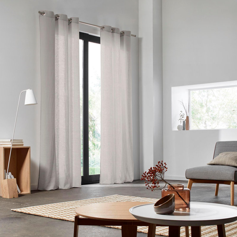 Linen Semi Sheer Curtain Single Panel, Light Beige