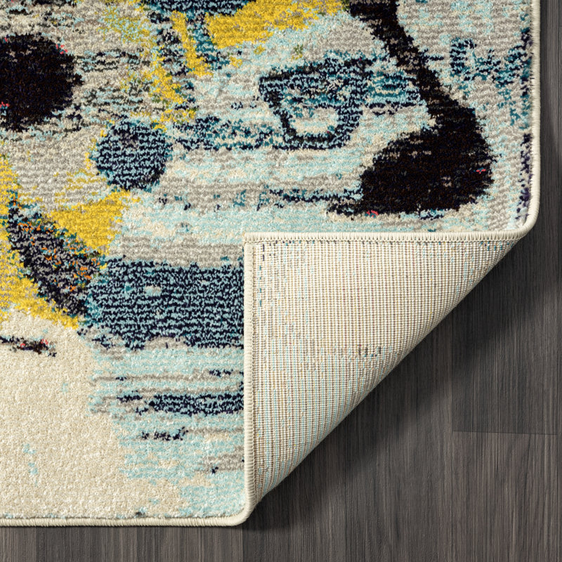 COLORWRKS Abstract Area Rug in Blue/Yellow/Multi, Rectangle 5'6" x 8'6"