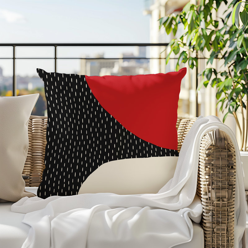 Coussin carré intérieur / extérieur pia, H 17 po x l 17 po, Rouge / noir / blanc cassé