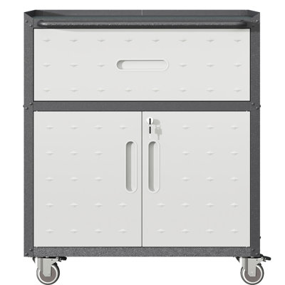 Metal Rolling Garage Cabinet With 1 Drawer - 30.08"w X 16.81"d 35.45"h, 2 Locking Doors, Black And Gray Storage, Mobile Tool For Door Wheels Drawer, , &