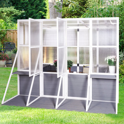 Greenhouse, Wooden Lean To Greenhouses For Outdoors, Heavy Duty Walk In Green House For Outside Winter, Large Hot House For Sunroom Storage Shed, Garden, Backyard(103.9''X98.4''X77.6'')