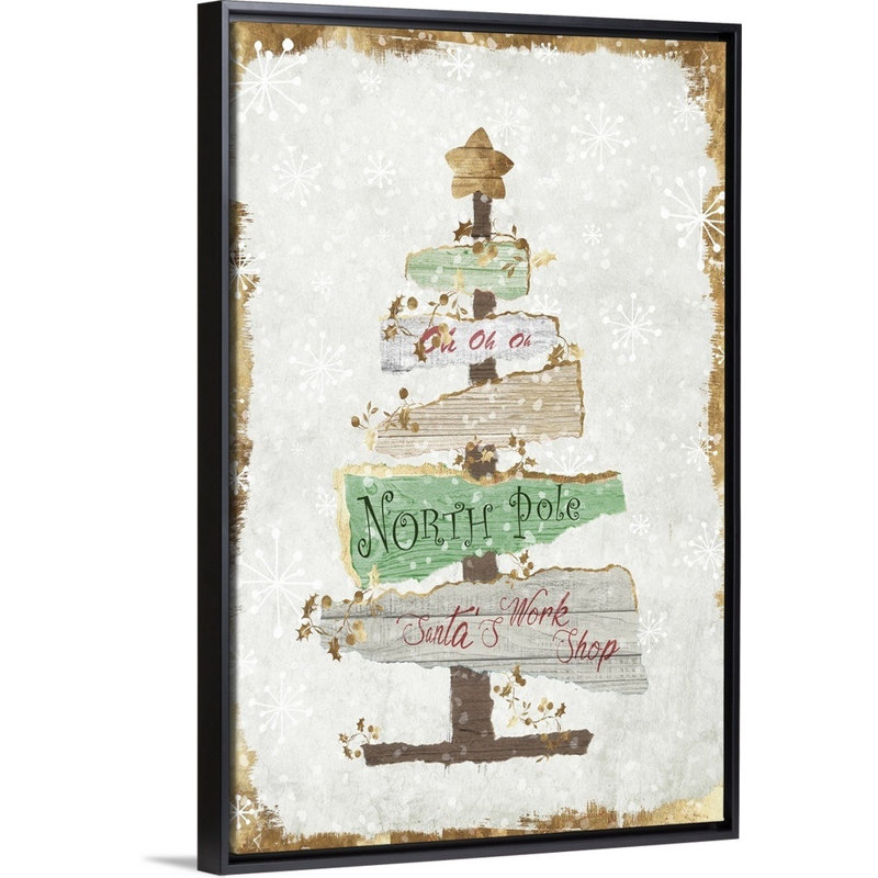 Arbre de Noël doré-impression d’art textuel sur toile, H 20 po x l 14 po x P 1,75 po, Cadre noir