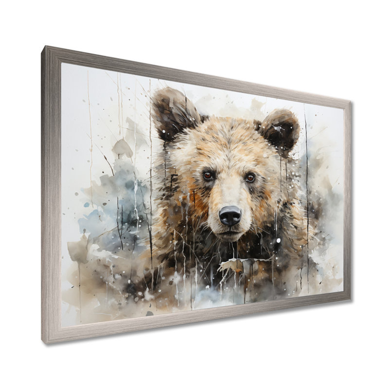 Ours en portrait - Minimalisme, impressions encadrées, H 24 po x l 32 po x P 1 po, Cadre simple argenté