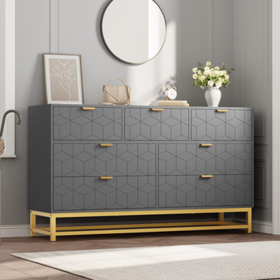 Dresser for Bedroom, 53.5" Wide Dresser Organizer, 7 Drawer with Golden Metal Handle and Legs, Modern Chest of Drawers for Closet, Hallway, Living Roo by Ebern Designs