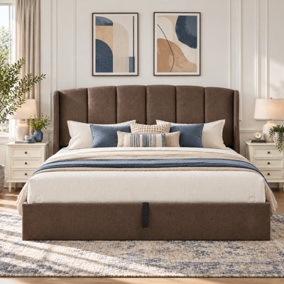 Upholstered Lift-Up Storage Bed, Taupe, King