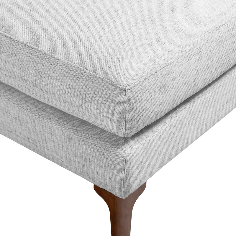 Seashell Gray Upholstered Ottoman with Wooden Legs