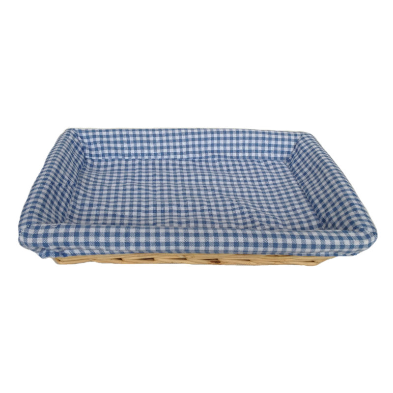 Wicker Display Tray Basket with Checked Lining, Blue