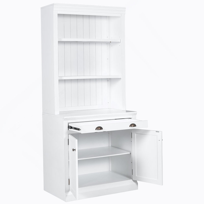 Bibliothèque avec éclairage DEL, bibliothèque moderne avec 2 portes et 1 tiroir, blanc