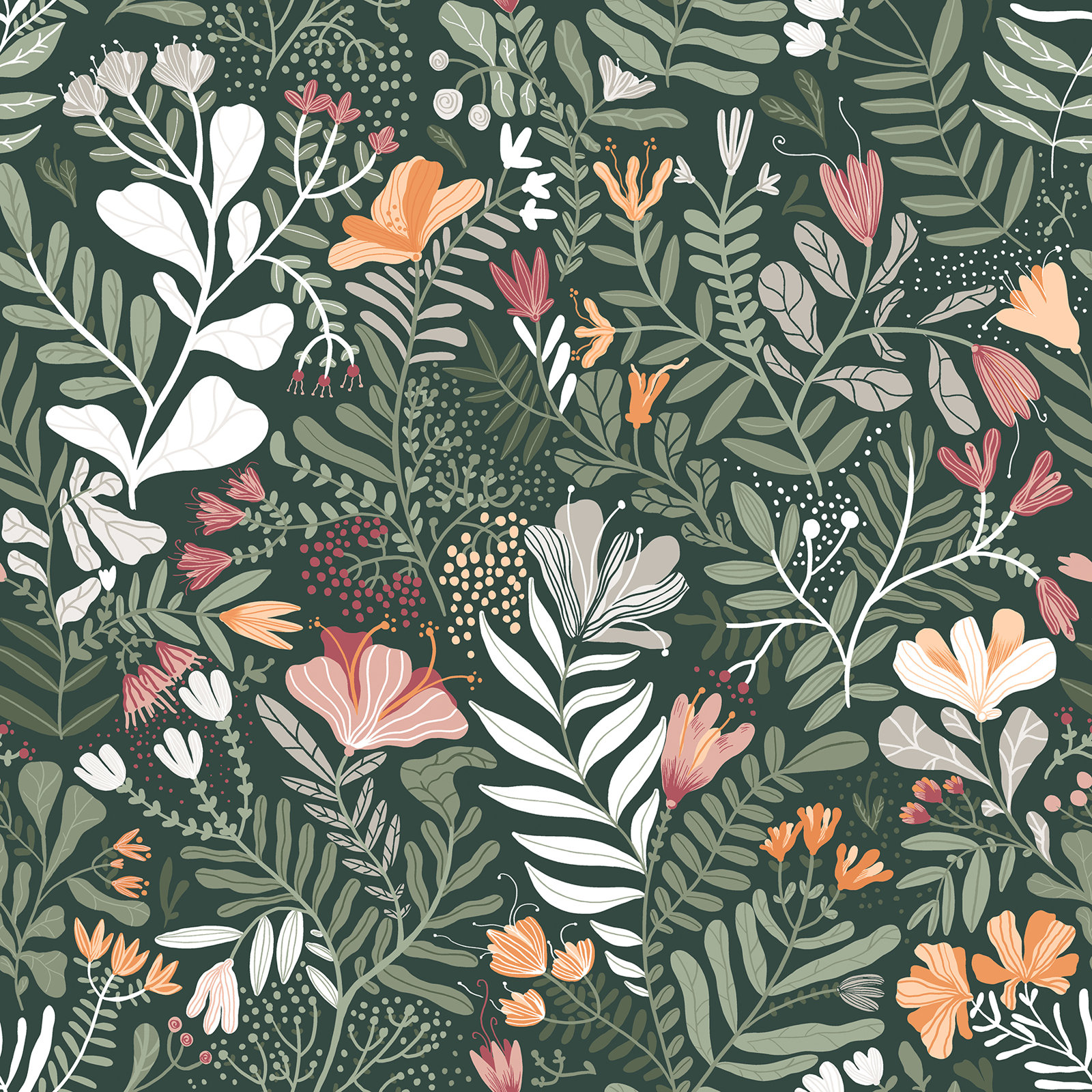 Kathryn Wallpaper, Dark Green/Cream