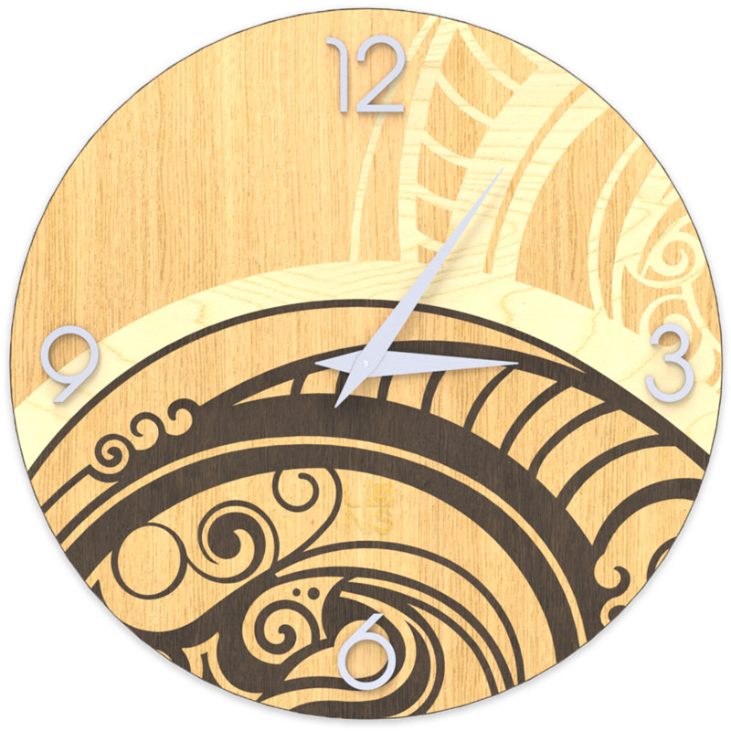 Dolcevita Wall Clock, 40cm H x 40cm W x 3cm D, Oak/Dark Grey/Beige
