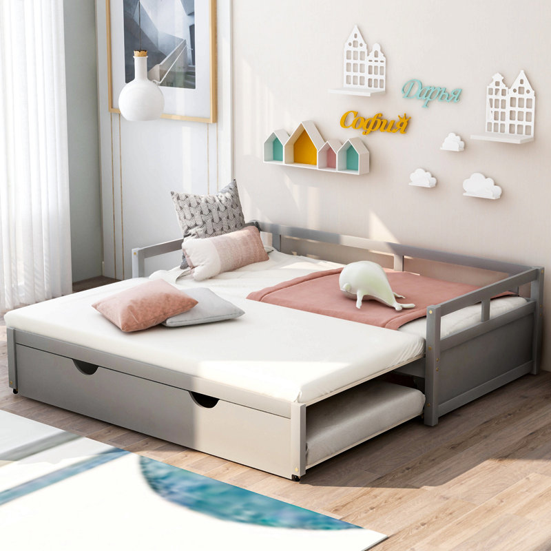 Extending Daybed With Trundle, Wooden Daybed With Trundle, Gray