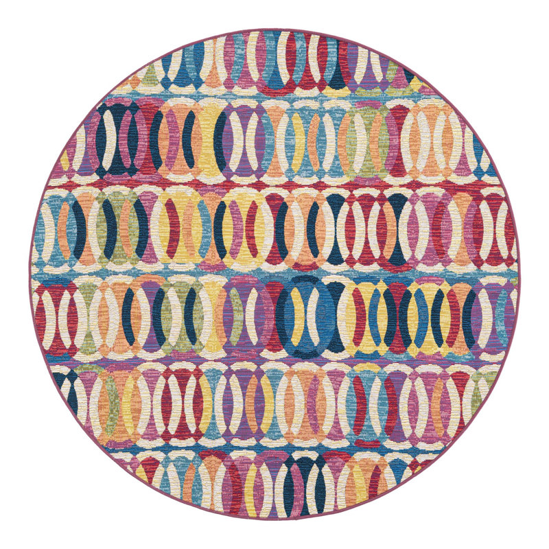 Tapis intérieur / extérieur en polypropylène tissé à la machine à motif géométrique bleu / jaune / rose Keazia
