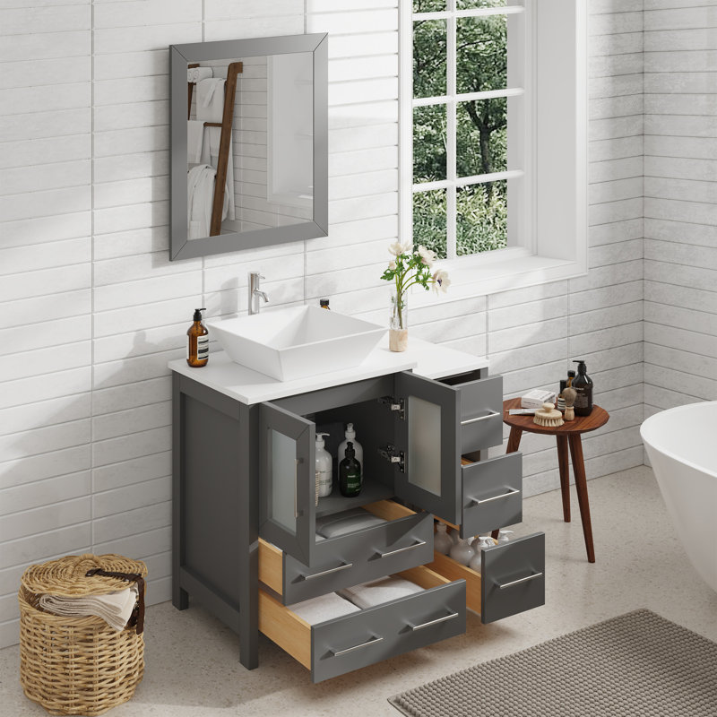 Ensemble de meuble-lavabo simple 36 "avec miroir , gris
