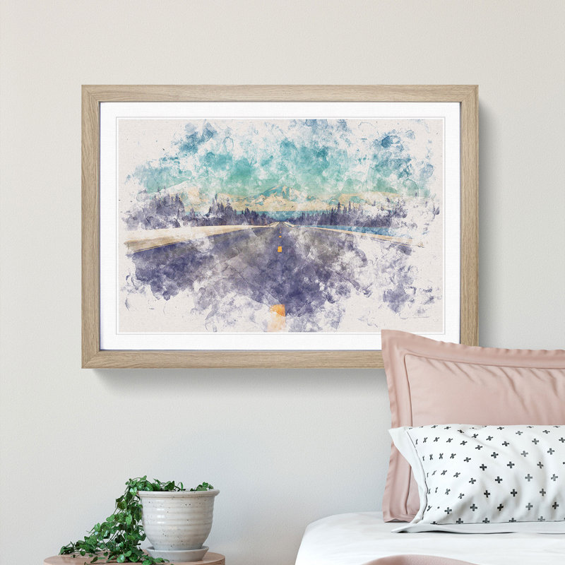 Alaskan Mountains Watercolour - Picture Frame Graphic Art Print, 36cm H x 48cm W x 2cm D, Oak Framed