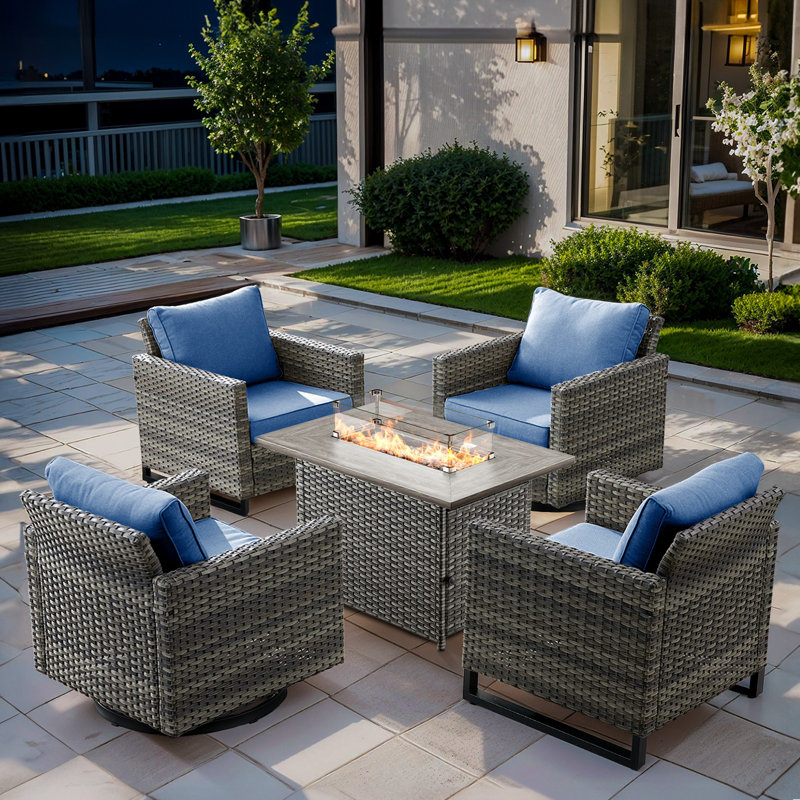 Ensemble de meubles d'extérieur en osier 5 pièces  avec chaises pivotantes et table de foyer