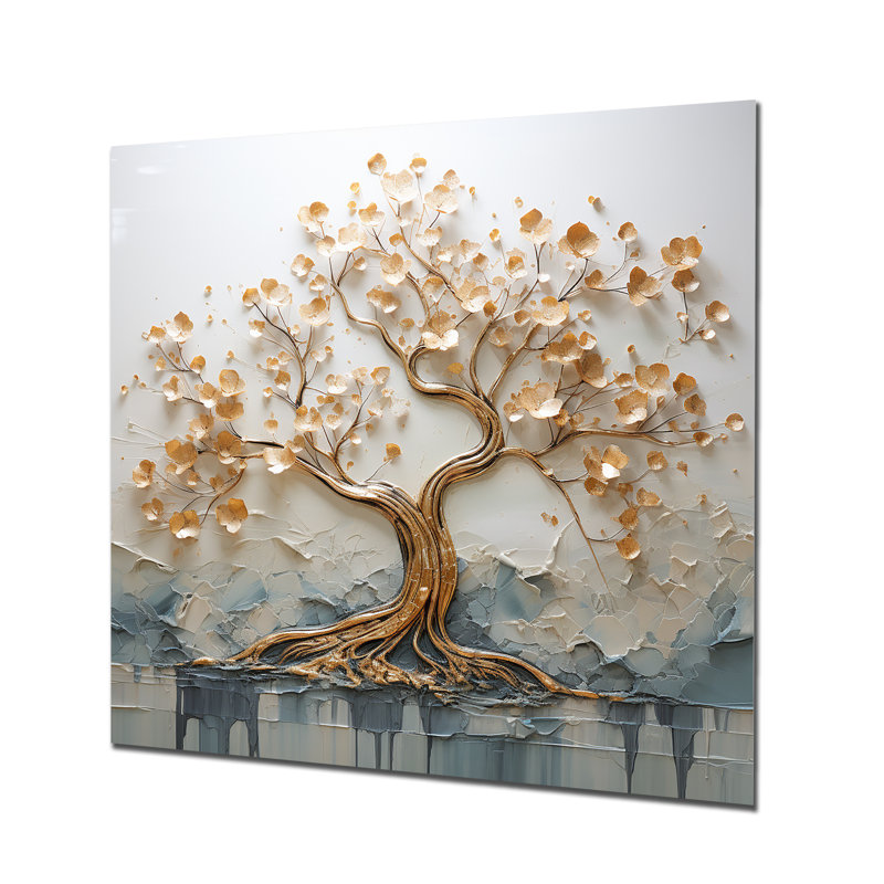 Golden Tree In Lake Early Spring I - Tree Wall Art, 30" H x 30" W, No Framed, Metal