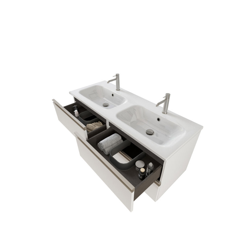 Cameron 1210mm Double Bathroom Vanity with Solid Surface Basin, White