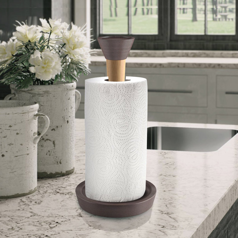Porte-essuie-tout en bois | Distributeur de papier essuie-tout à une main avec base lestée Easy Easy