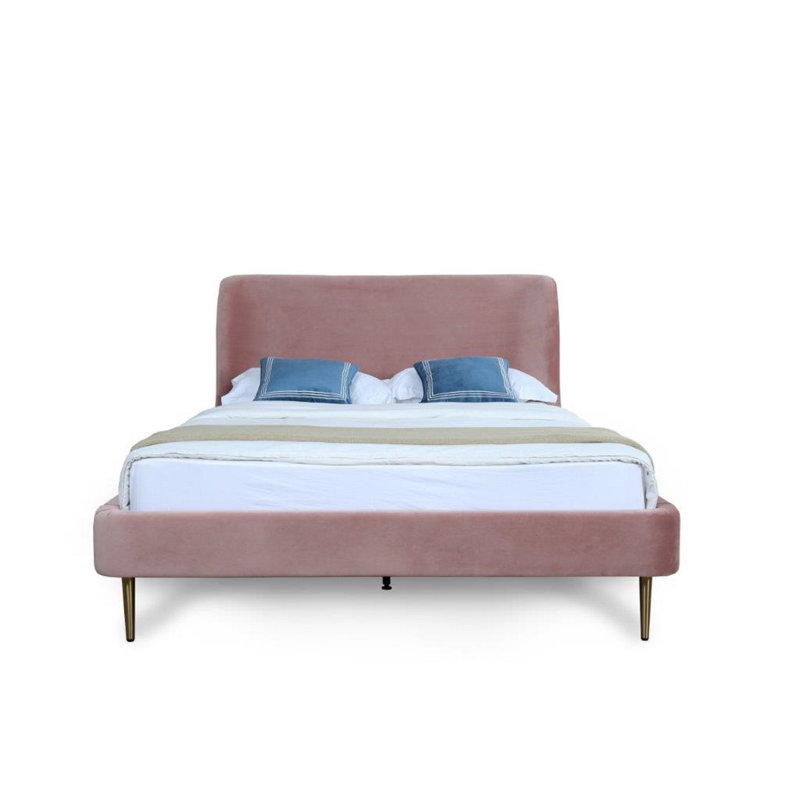 Lit tapissier en velours Heather, Rosé / doré, Double