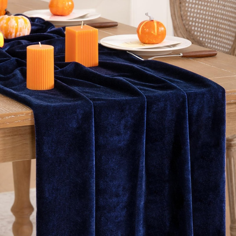 Chemin de table - Velours bleu marine - Tissu luxueux et élégant, décorations de table de Noël / dîner de Noël / fêtes / mariage / mariée / bébé