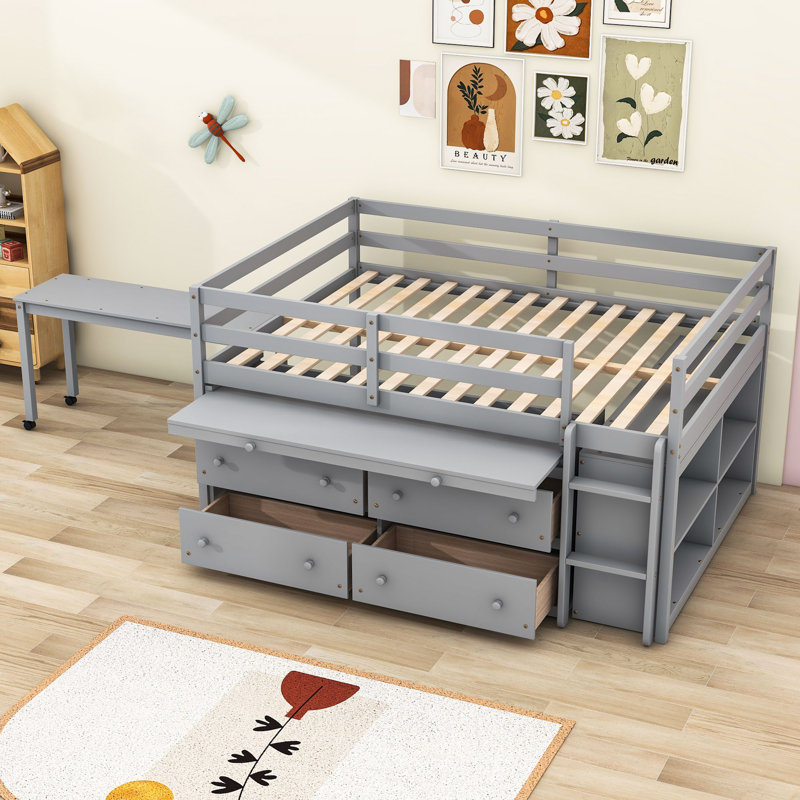 Jakilah Kids Loft Bed with Drawers, Full, Gray