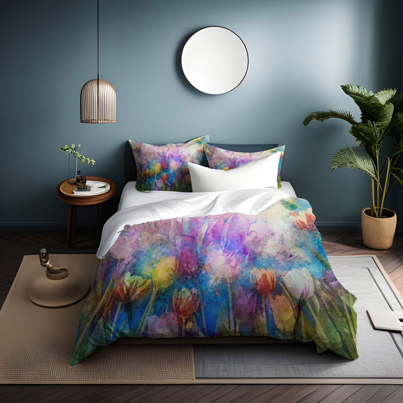Polyester Floral Duvet Cover, King Duvet Cover + 2 King Shams