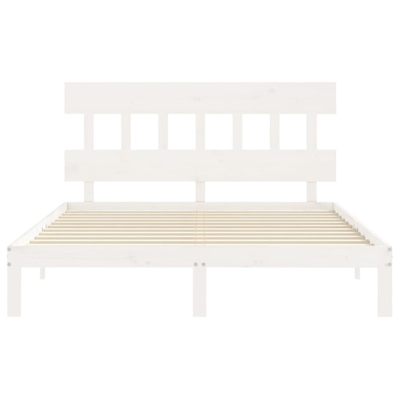 Bed Frame with Headboard, White, European Kingsize (160 x 200cm)