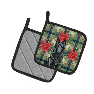 Belgian Sheepdog Groenendael Christmas Poinsettas Pair of Pot Holders