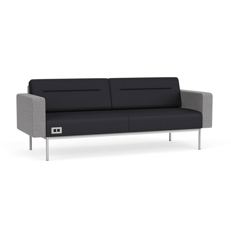 Canapé de réception Darsey, Avec alimentation, Noir Patriot Plus; gris chambray, Argent argent