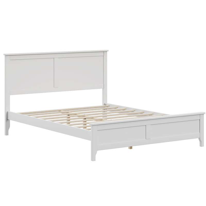 Modern Solid Wood Full Platform Bed With Sturdy Wooden Slats Support,No Box Spring Needed, White, Queen