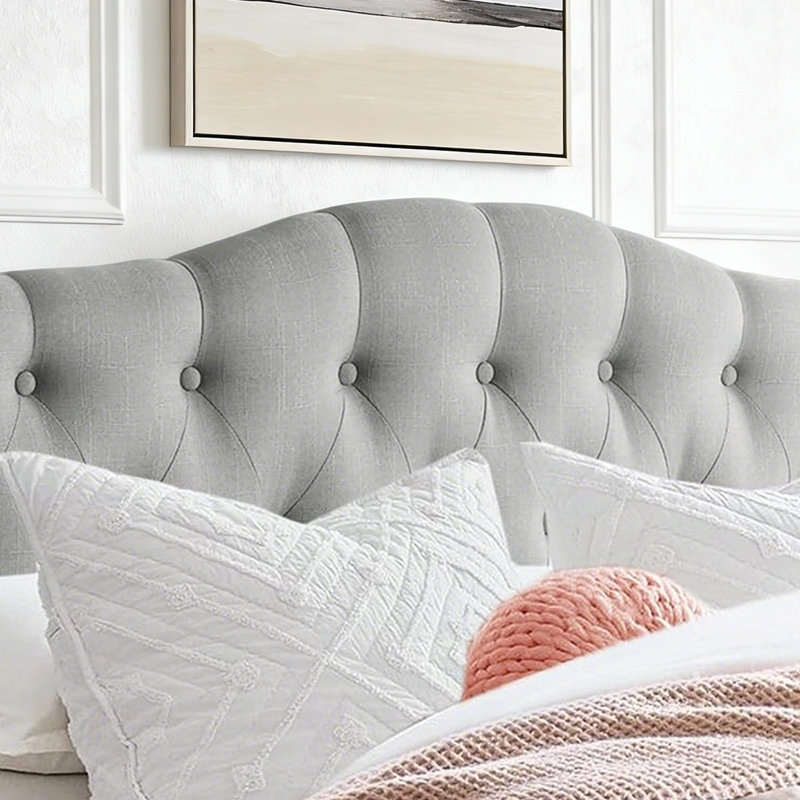 Tufted Upholstered Headboard, Solid Wood Head Board With Wood Legs, Adjustable Height Bed Headboard From 37” To 51” Fabric Headboard In Modern Button Design