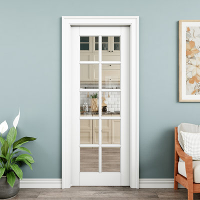 Interior Pocket Door 10-Lite Clear Glass Sliding Pocket Door Primed White Sliding Door With Hardware Kit Set